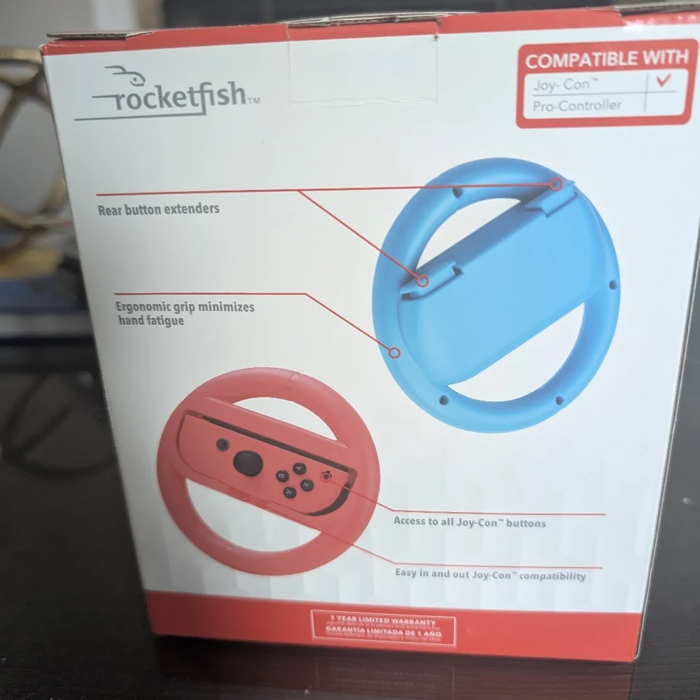 Rocketfish Joy Con Racing Steering Wheel 2 Pk. for Nintendo Switch Red/Blue